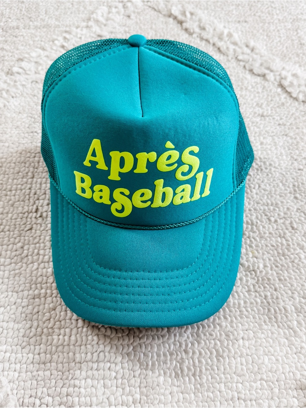 Teal 'Après Baseball' Trucker Hat with Yellow Logo